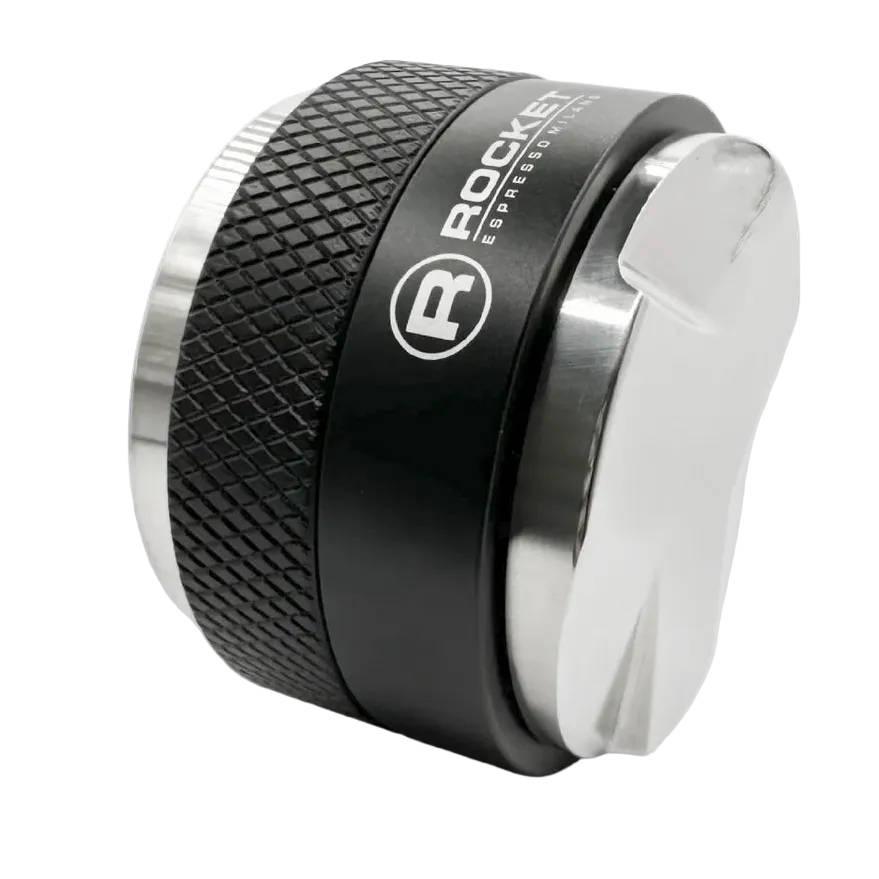 A close-up of a cylindrical metal component, likely a valve stem cover or similar automotive part, featuring a black knurled grip band with the 'R ROCKETS' logo and a polished silver metallic end cap, set against a plain white background.